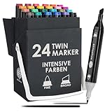 OfficeTree 24 Alkohol Marker - Intensive Farben - Twin Marker Set zum Zeichnen...