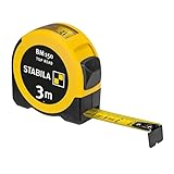 STABILA Taschenbandmaß BM 150, 3 m, Maßband mit metrischer Skala, Sichtfenster...