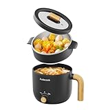 Audecook Elektrische Hot Pot und Dampfgarer, 1.5L Tragbare Mini Antihaft...