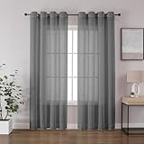 CUCRAF Leinenoptik Grau Voile Vorhänge mit Ösen Halbtransparent Gardine für...