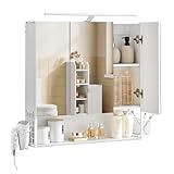 VASAGLE Badezimmerschrank mit LED-Beleuchtung, 14,5 x 70 x 70 cm, Stecker,...