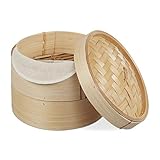 Relaxdays Bambus Dampfgarer, asiatischer Dämpfkorb mit 2 Etagen, für Dim Sum,...