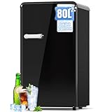 TRIUMPHKEY 80L Kühlschrank, Retro-Design Kleiner Kühlschrank mit Gemüsefach...