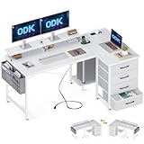 ODK Eckschreibtisch mit 4 Stoff Schubladen, 140x80cm Schreibtisch L Form...