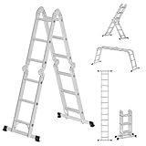 SONGMICS Leiter, Mehrzweckleiter, Trittleiter, Aluleiter, Haushaltsleiter, 4 x 3...