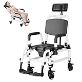 NJUN Toilettenrollstuhl für Senioren, Duschstuhl Fahrbar mit Liegefunktion,...