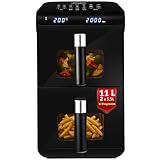 LEHMANN XXL Heißluftfritteuse 2 Kammern 11L, Airfryer Doppelkammer mit 2...
