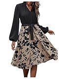 SweatyRocks Damen Blusenkleid Langarm Kleid Mit Gürtel Elegant Kleid Mit Blumen...