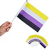 Runesol 12er Packung Non Binary Flaggen, 14 x 21 cm, Mini LGBTQ Handfahne,...