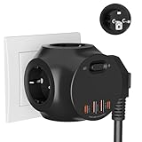 LustLocke Steckdosenwürfel Ohne Kabel, 4 Fach Steckdosenleiste mit Schalter,...