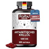 Krillöl 1.200 mg - 200 Weichkapseln, Reich an Omega-3, -6, -9, Astaxanthin und...