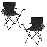 Spetebo Camping Klappstuhl mit Getränkehalter 2er Set - schwarz - Campingstuhl...