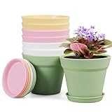 Homeuouz 8 Packs Blumentopf mit Untersetzer, 10cm Pflanzentopf, Plastik...