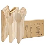 EXZACT Holz-Einwegbesteck 150 Stück, Recycelbar und Umweltfreundlich – Gabeln...