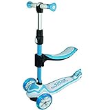 Cox Swain 2in1 Kinder Scooter TRIKY mit Leuchtrollen und Sitz, Color: Blue