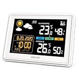 Konsen Wetterstation funk mit Außensensor DCF Funkuhr, Farbdisplay mit großen...