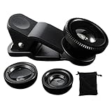 Telefon Fisheye Objektiv 3in1 Weitwinkel Fischauge Makrolinsen Clip-on Universal...