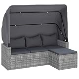 vidaXL Gartensofa 3 Sitzer, Sofa mit faltbaren Dach, Couch mit Fußhocker,...