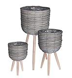 Spetebo 3er Set Rattan Blumenständer grau - Ø 30 cm / 25 cm / 21 cm -...