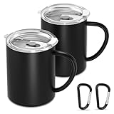 Yoassi Edelstahl Camping Becher, 2er Set Thermotasse mit Deckel und Karabiner,...