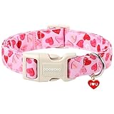 DOGWONG Valentinstag Hundehalsband, Rosa Herz-Hundehalsband aus Weichem Stoff,...