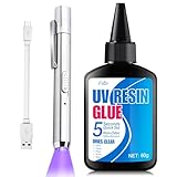 UV Harz mit Lampe - 60g UV Kleber mit Wiederaufladbarer UV Taschenlampe, 5...