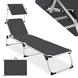 tectake Sonnenliege mit Dach, Balkon Liege aus Aluminium, klappbare Gartenliege,...