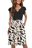 PLOKNRD Damen Sommerkleid Kurzarm V-Ausschnitt Blumenkleid Rüschen Ärmel...