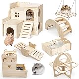 7 Stück Hamster Spielzeug aus Holz, Hamster Versteck Haus DIY Hamster Spielzeug...