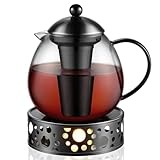 glastal Schwarz Teekanne mit Stövchen 1500ml Teebereiter Glas und Edelstahl...