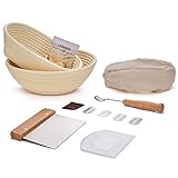 DOVAVA Gärkörbchen Rund & Oval 2er Set, ø25 cm, Gärkorb Brot mit Teigschaber...
