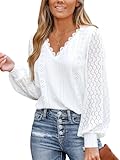 CUPSHE Damen Blusen mit V Ausschnitt, überbackener Spitze, Lange Spitzenärmel,...