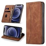 Leaisan Handyhülle für iPhone 12 Mini Hülle Premium Leder Flip Klappbare Stoßfeste Magnetische [Standfunktion] [Kartenfächern] Schutzhülle für iPhone 12 Mini Tasche - Braun