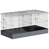 PawHut Kleintierkäfig, Kleintierstall mit Rampe, Trennwand, Nagerkäfig mit...