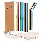 Chali® Edelstahl Strohhalme 12er Set (8x ø6mm, 4x ø12mm), bunte Trinkhalme...