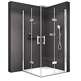 BERNSTEIN Eckdusche mit Falttüren DX213 Duschkabine Eckeinstieg 90 x 90 cm...