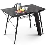 Arebos Campingtisch faltbar 90 x 51,5 cm | Klapptisch höhenverstellbar 47-69 cm...