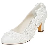 Emily Bridal Brautschuhe Frauen Seide wie Satin Stämmiger Absatz Absatzschuhe...