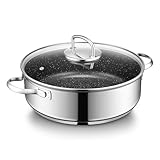 BEZIA Schmorpfanne 28 cm hoher Rand, 5,2L Schmortopf mit Deckel, Edelstahl 18/10...