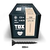 TOX Gipsfaserplattenschrauben FIBR 3,9 x 19 mm, Schrauben schwarz phosphatiert...