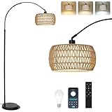 Rayofly Bogenlampe Wohnzimmer Stehlampe, Vintage Stehlampe mit Rattan...
