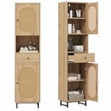 LIFEZEAL Badezimmerschrank PE-Rattan, Badschrank Hochschrank mit verstellbaren...