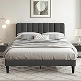 VECELO Polsterbett 140 x 200 cm Doppelbett mit Höhenverstellbarem Kopfteil,...