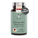 Ashwagandha Kapseln - mit Rosenwurz & Vitamin B6-270 vegane Kapseln für 3...