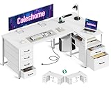 Coleshome Schreibtisch mit Stoff Schubladen, Umkehrbarer Schreibtisch L Form mit...