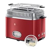 Russell Hobbs Toaster [für 2 Scheiben] Retro Edelstahl Rot (Countdown-Anzeige...