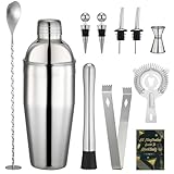 Cocktail Shaker 750 ML Set, 10 Cocktail-Shaker-Zubehörteile aus Edelstahl,...