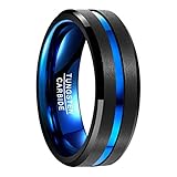 NUNCAD Herren Damen Partner Ring aus Wolfram Schwarz-Blau 8mm mit Blauer Rille...