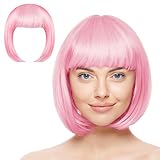 Aomig Kurze Bob Perücke, Wig mit 2 x Haarnetz, Bunte Neon-Bob-Perücke,...