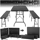 tectake® 3-teiliges Gartenmöbel Set, klappbarer Campingtisch mit 2X Bierbank,...